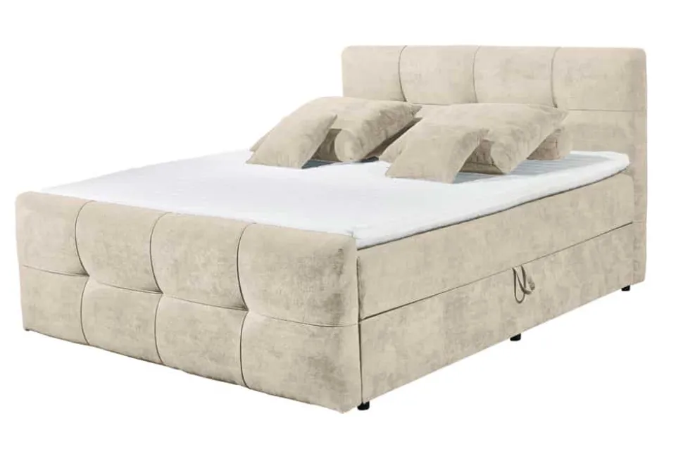 Boxspringbett TOULOUSE 180x200cm beige Microfaser inkl. Matratze Topper Stauraum