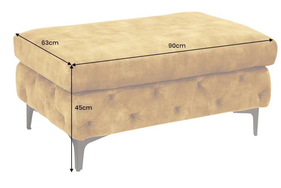 Chesterfield Hocker MODERN BAROCK 90cm senfgelb Samt Sitzhocker Fußhocker