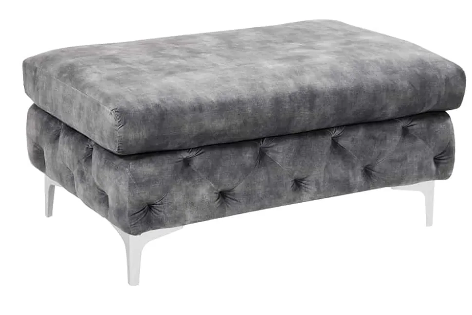 Chesterfield Hocker MODERN BAROCK 90cm dunkelgrau Samt Sitzhocker Fußhocker
