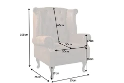 Chesterfield Sessel 85cm antik braun Microfaser mit Knopfheftung