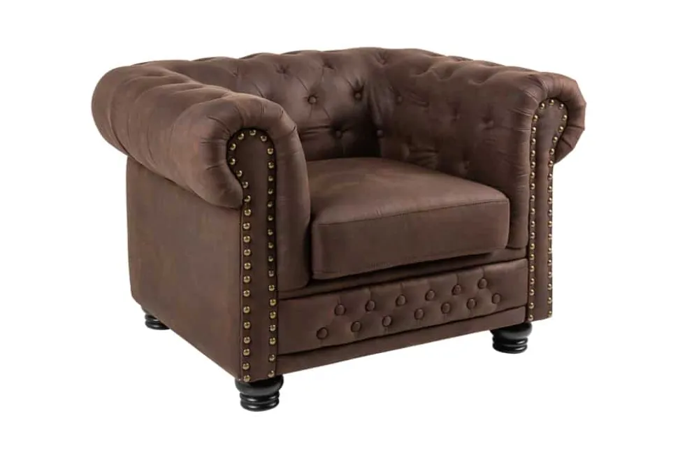 Chesterfield Sessel 110cm vintage braun mit Knopfheftung und Federkern