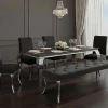 Chesterfield Sitzbank MODERN BAROCK DELUXE 170cm schwarz Samt silber Edelstahl