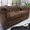 Chesterfield 2-Sitzer Sofa 150cm antik braun Microfaser Federkern Knopfheftung