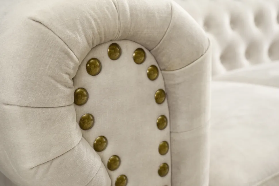 Chesterfield 3-Sitzer Sofa 200cm champagner beige Samt Federkern Knopfheftung
