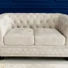 Chesterfield 2-Sitzer Sofa 150cm champagner beige Samt Federkern Knopfheftung