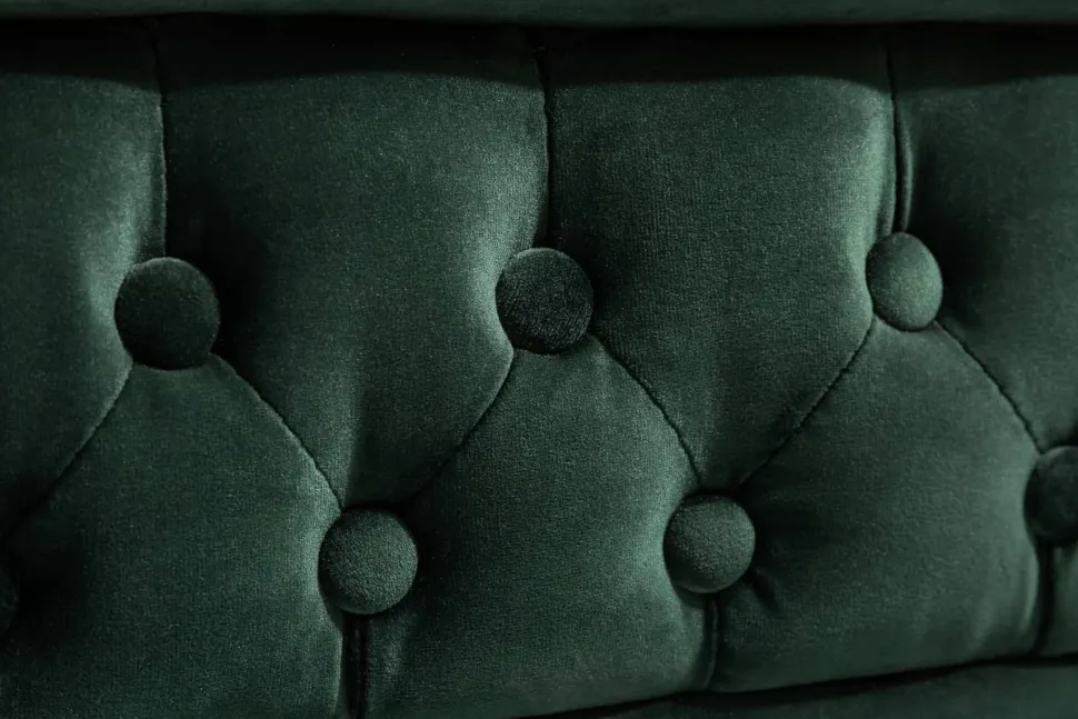 Chesterfield 3-Sitzer Sofa 205cm flaschengrün Samt Federkern Knopfheftung