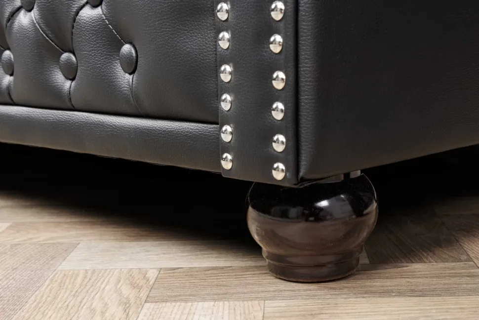Chesterfield 3-Sitzer Sofa 205cm schwarz Nietenbesatz Federkern