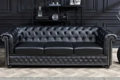 Chesterfield 3-Sitzer Sofa 205cm schwarz Nietenbesatz Federkern