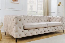 Chesterfield 3-Sitzer Sofa MODERN BAROCK 235cm champagner beige Samt Federkern