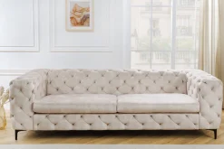 Chesterfield 3-Sitzer Sofa MODERN BAROCK 235cm champagner beige Samt Federkern