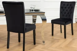 Chesterfield Stuhl CASTLE schwarz Samt Gummiholz Ziernieten