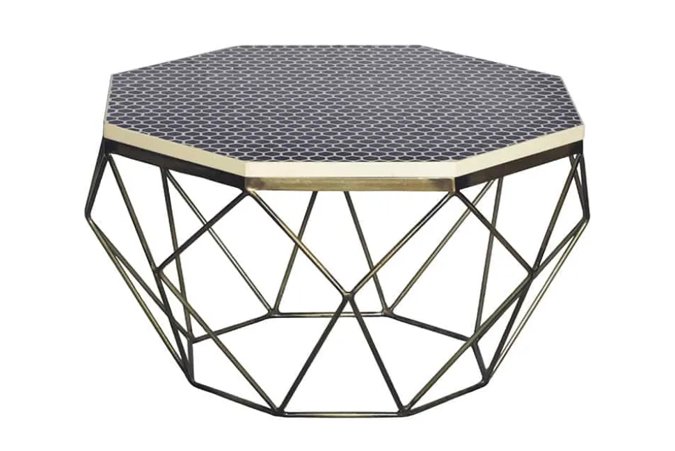Couchtisch DIAMOND 70cm schwarz weiß messing Mosaik Kunsthandwerk