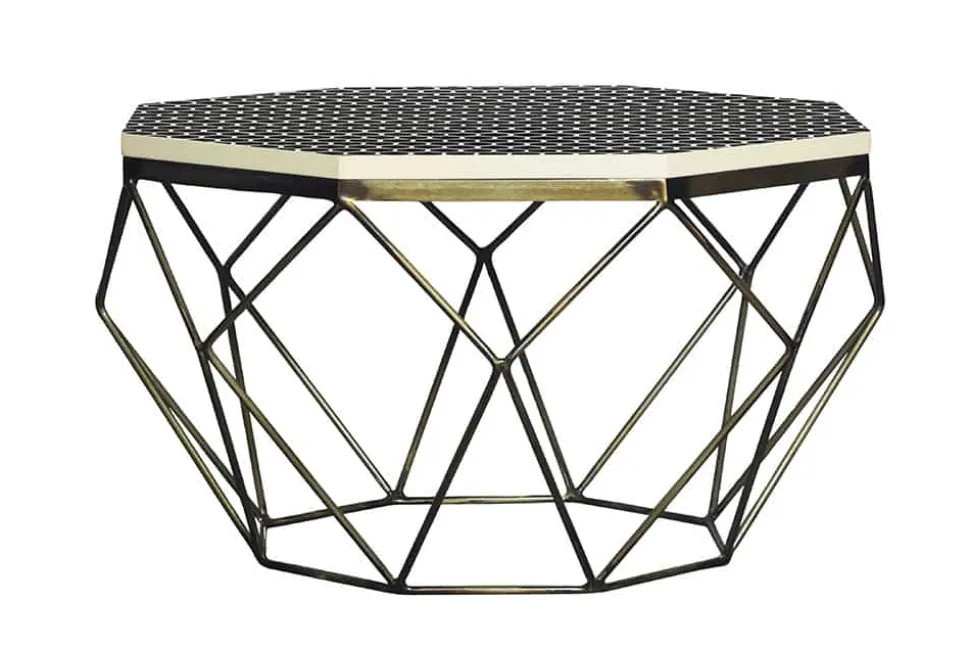 Couchtisch DIAMOND 70cm schwarz weiß messing Mosaik Kunsthandwerk