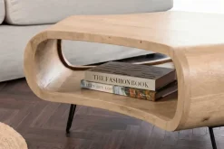 Couchtisch ORGANIC LIVING 90cm natur cream finish Mangoholz mit Hairpin Legs