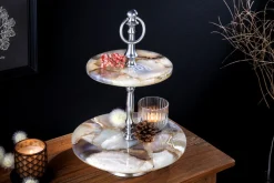 Deko Etagere NOBLE 35cm silber Edelstein handmade Achat Quarz Aluminium