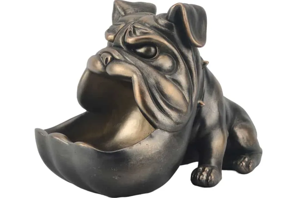 Deko-Figur BULLDOG 30cm bronze mit Ablagefach handmade