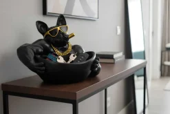 Deko-Figur BULLDOG 35cm schwarz handmade Schale mit Ablagefach