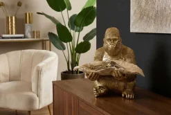 Deko-Figur GORILLA 40cm gold beige handmade mit Schale im Blatt-Design