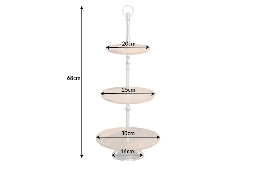 Dekorative Etagere PURE NATURE 68cm silber Mangoholz handmade drei Etagen