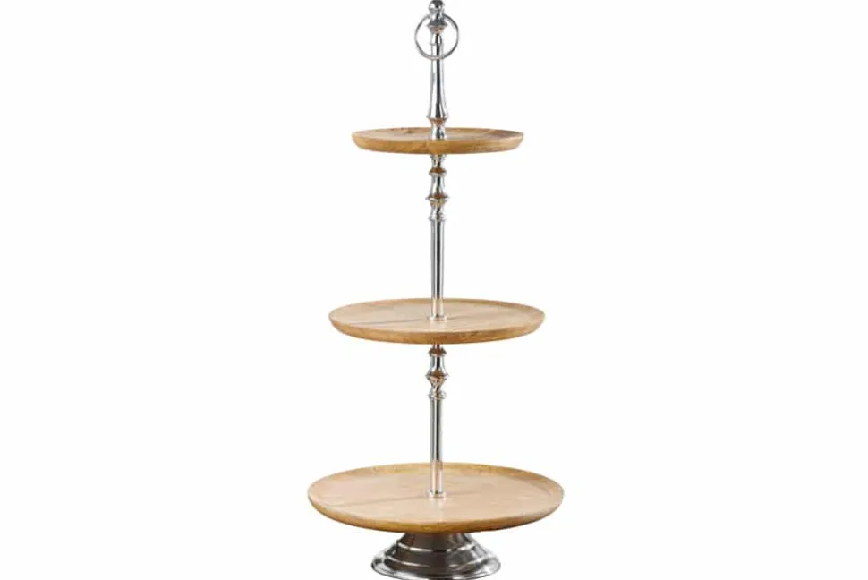 Dekorative Etagere PURE NATURE 68cm silber Mangoholz handmade drei Etagen