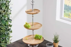 Dekorative Etagere PURE NATURE 68cm silber Mangoholz handmade drei Etagen