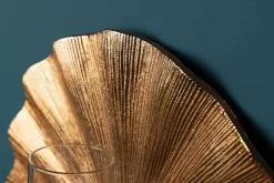 Dekorativer Kerzenhalter GINKGO 44cm gold handmade Metall Wandteelicht