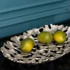 Dekorative Schale GINKGO LEAFS 40cm silber handmade Metall