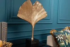 Dekorative Skulptur GINKGO LEAF 44cm gold handmade Metall mit Marmorsockel