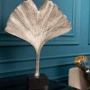 Dekorative Skulptur GINKGO LEAF 45cm silber handmade Metall mit Marmorsockel