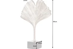 Dekorative Skulptur GINKGO LEAF 45cm silber handmade Metall mit Marmorsockel