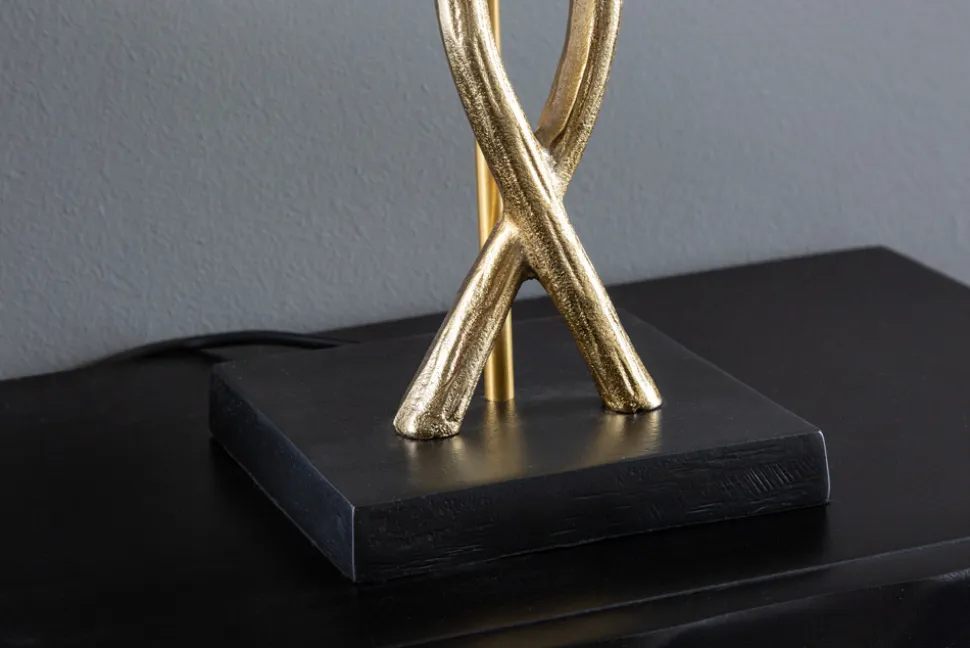 Dekorative Tischlampe GINKGO 62cm schwarz gold Metall Skulptur Leuchte mit Marmorfuß