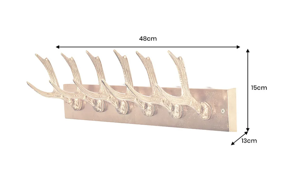Dekorative Wandgarderobe DEER 50cm gold Metall Hirschgeweih Kleiderhaken