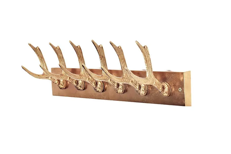Dekorative Wandgarderobe DEER 50cm gold Metall Hirschgeweih Kleiderhaken