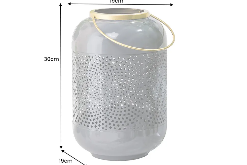 Deko Windlicht CANDLELIGHT 30cm grau Metall handmade Laterne