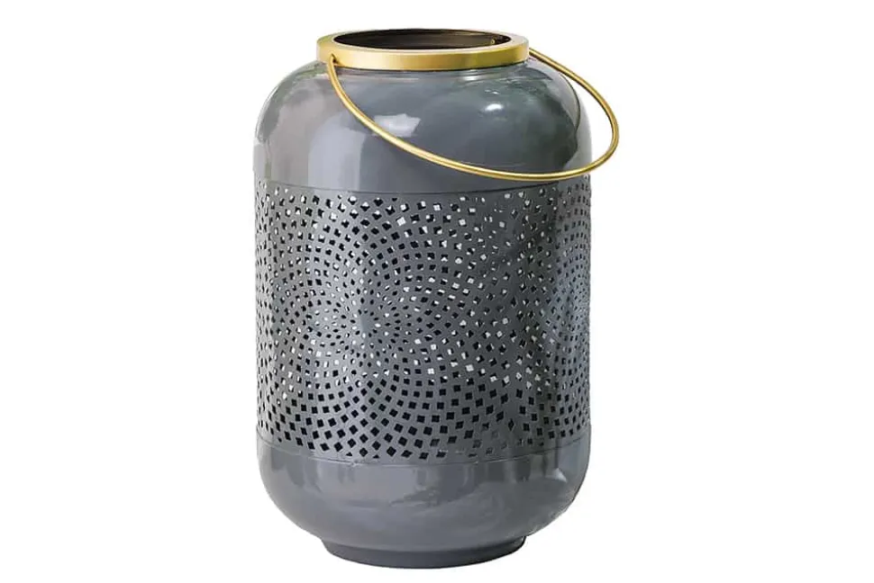 Deko Windlicht CANDLELIGHT 30cm grau Metall handmade Laterne