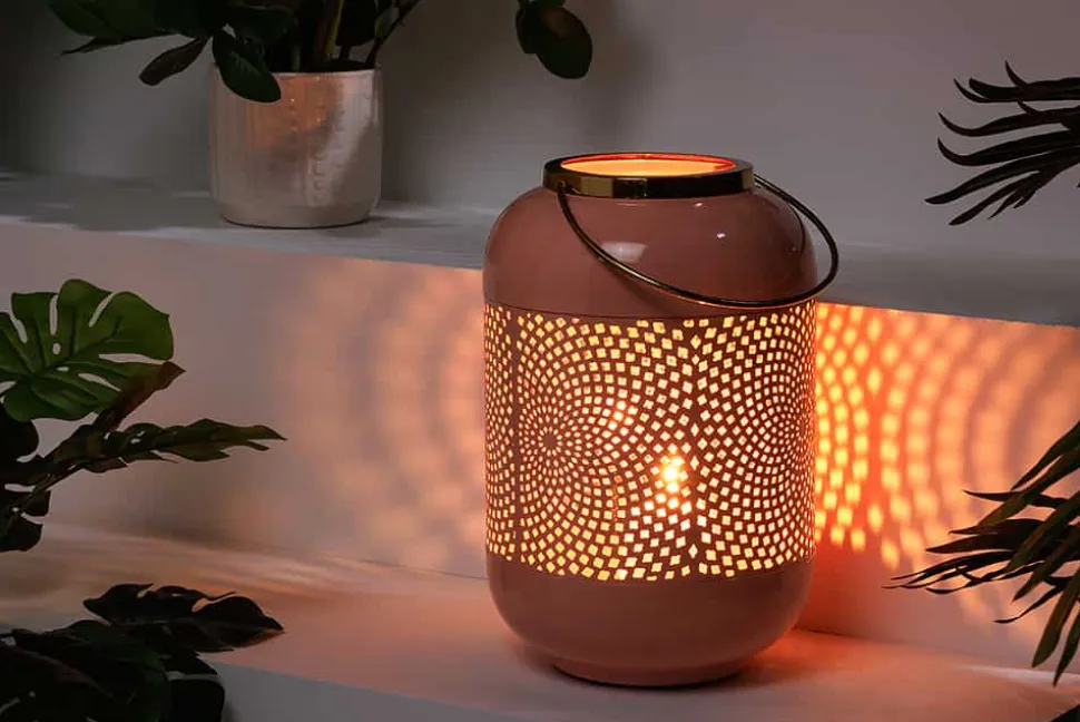 Deko Windlicht CANDLELIGHT 30cm pastell-rosa Metall handmade Laterne