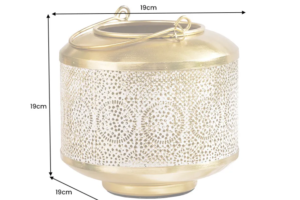 Deko Windlicht ORIENT 20cm gold Metall mit Patina handmade Laterne
