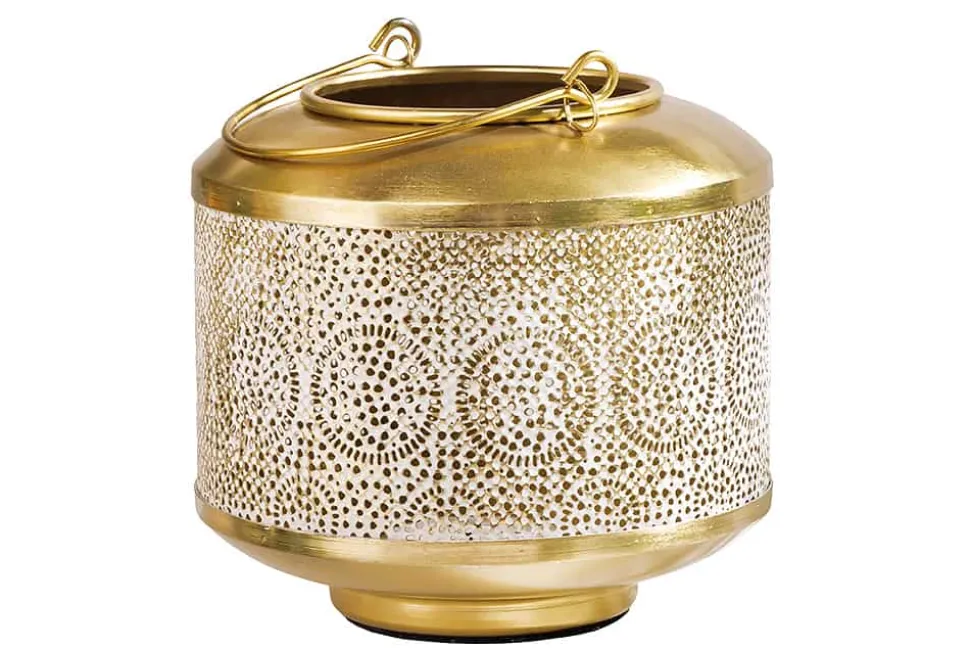 Deko Windlicht ORIENT 20cm gold Metall mit Patina handmade Laterne