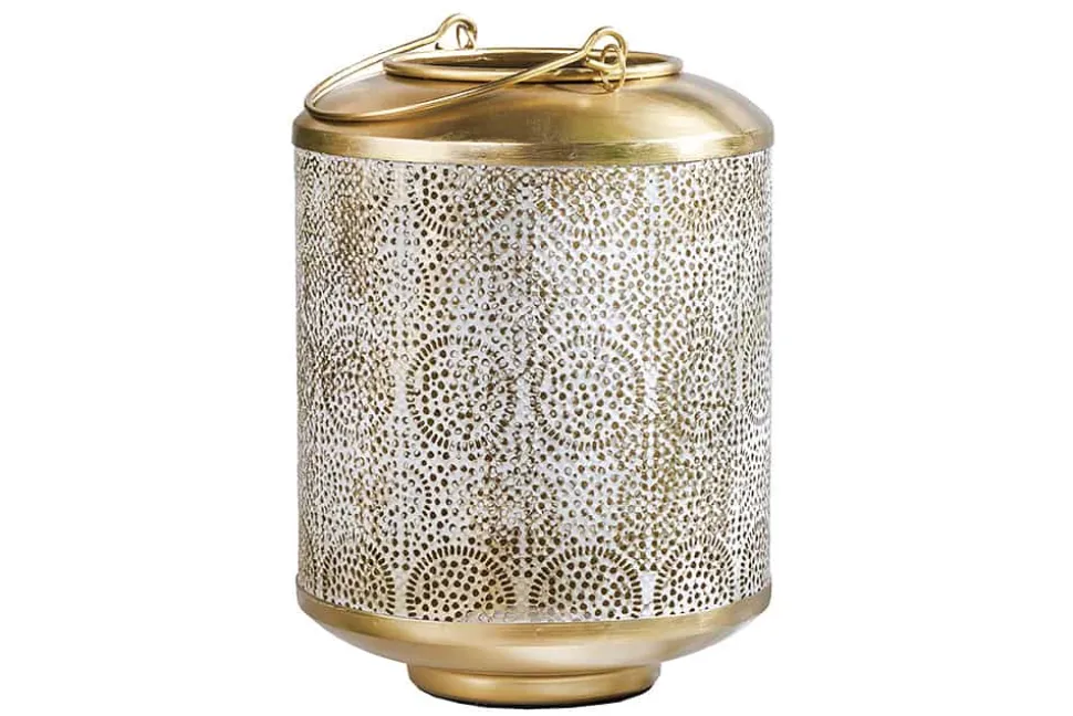 Deko Windlicht ORIENT 25cm gold Metall mit Patina handmade Laterne