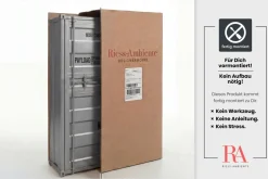 Design Aktenschrank GLOBETROTTER 180cm grau Eisen Container Upcycling Highboard