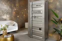 Design Aktenschrank GLOBETROTTER 180cm grau Eisen Container Upcycling Highboard