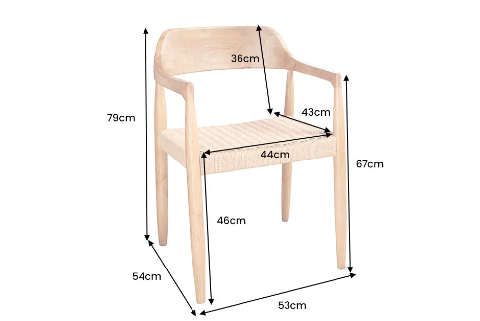 Design Armlehnen-Stuhl KENNEDY natur aus recyceltem Pinienholz mit Korbgeflecht