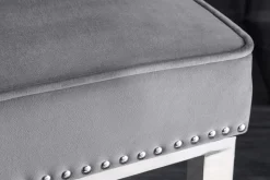 Design Barhocker CASTLE DELUXE grau Samt silber Edelstahl mit Lehne Chesterfield
