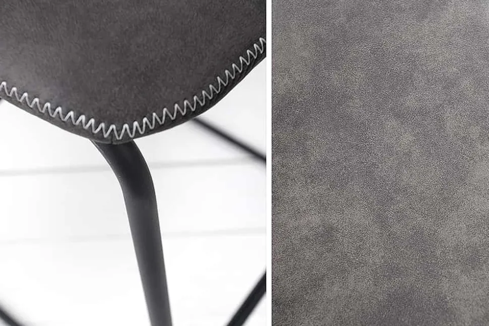 Design Barhocker DJANGO vintage grau Microfaser mit Lehne Eisengestell schwarz