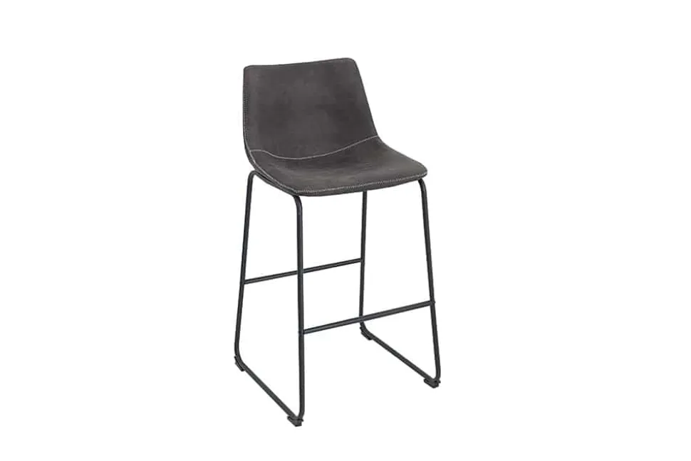 Design Barhocker DJANGO vintage grau Microfaser mit Lehne Eisengestell schwarz