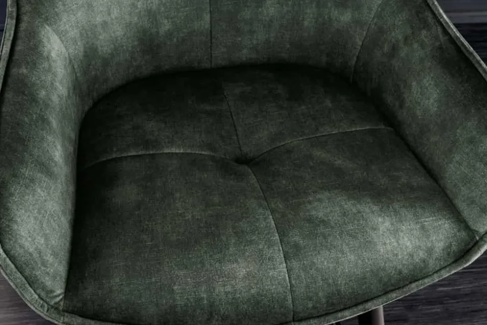 Design Barhocker EUPHORIA dunkelgrün Samt schwarze Metallbeine Barstuhl mit Lehne