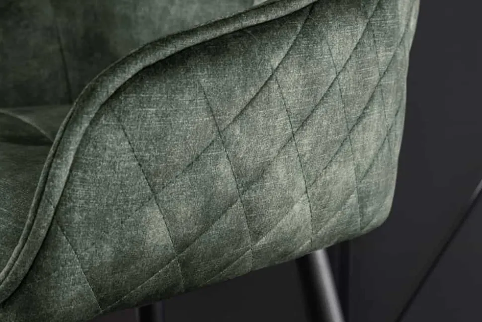 Design Barhocker EUPHORIA dunkelgrün Samt schwarze Metallbeine Barstuhl mit Lehne