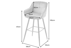 Design Barhocker EUPHORIA rost braun Samt schwarze Metallbeine Barstuhl mit Lehne