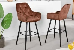 Design Barhocker MILANO rost braun Samt Barstuhl mit Lehne Metall schwarz Chesterfield-Steppung