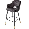 Design Barhocker PARIS grau Samt mit Lehne Metall schwarz gold Ziersteppung